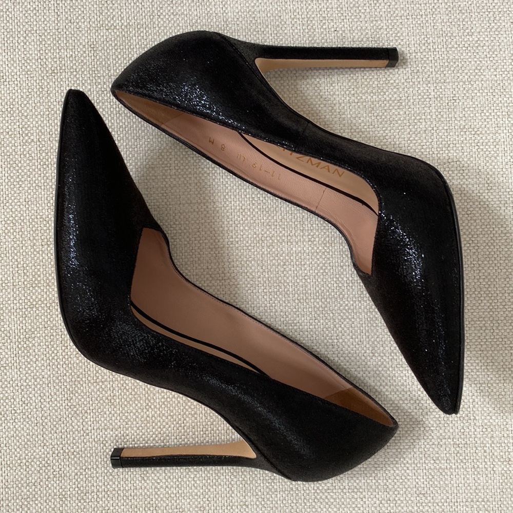 Stuart Weitzman The Anny 105 Black Shimmering Velvet Heel